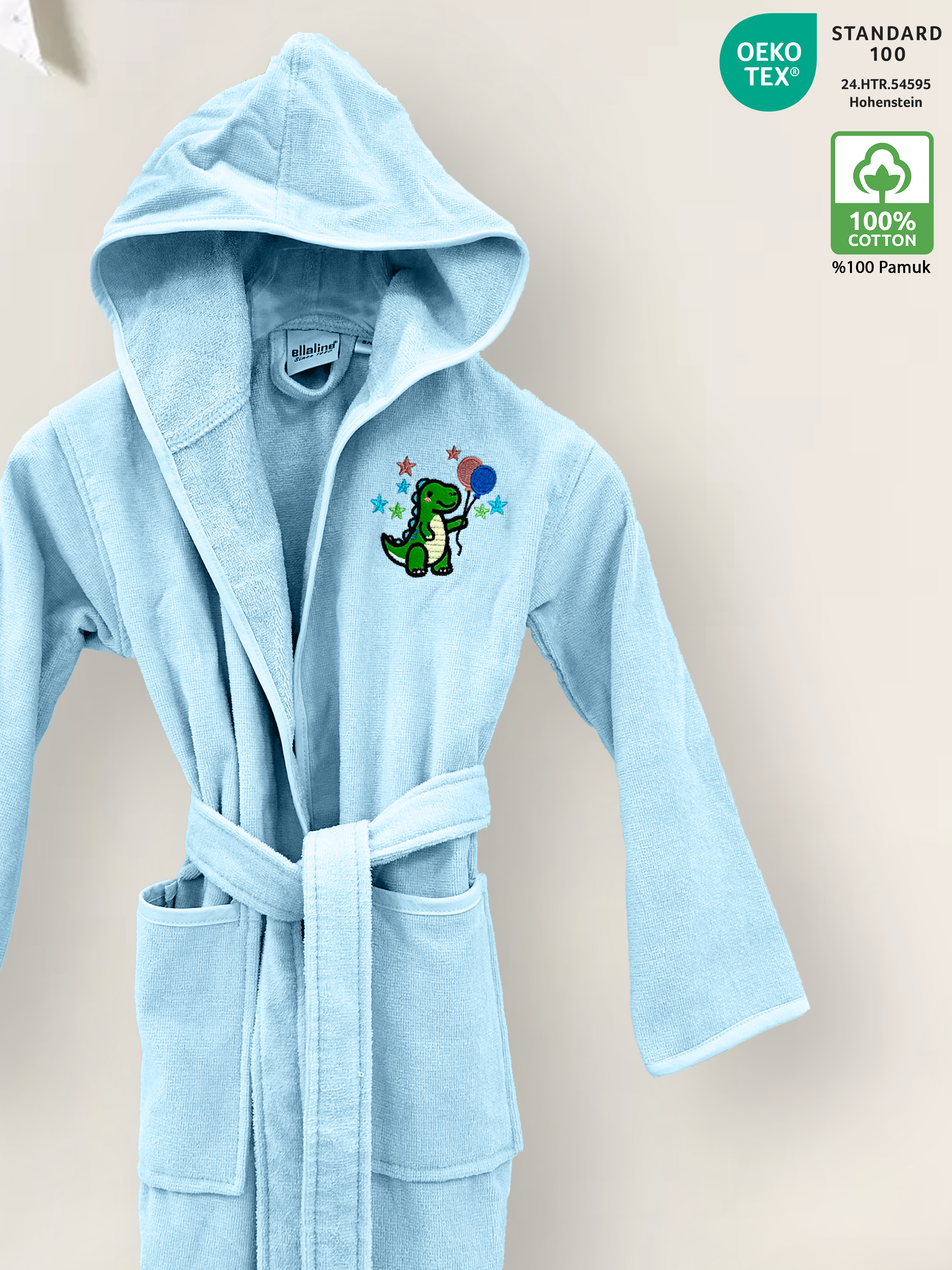 Blue Color Velour Children Bathrobe with Embroidery 100% Turkish Cotton