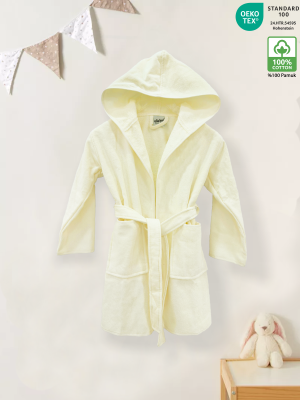 Cream Color Velour Children Bathrobe 350 GSM 100% Turkish Cotton