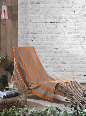 Striped Orange and Gray Terry Beach and Pool Towel, 450 GSM, 70cm x 140cm | 100% Turkish Cotton