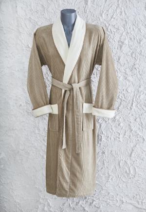 Striped Velour, Contrast Shawl Collar Piping Bathrobe