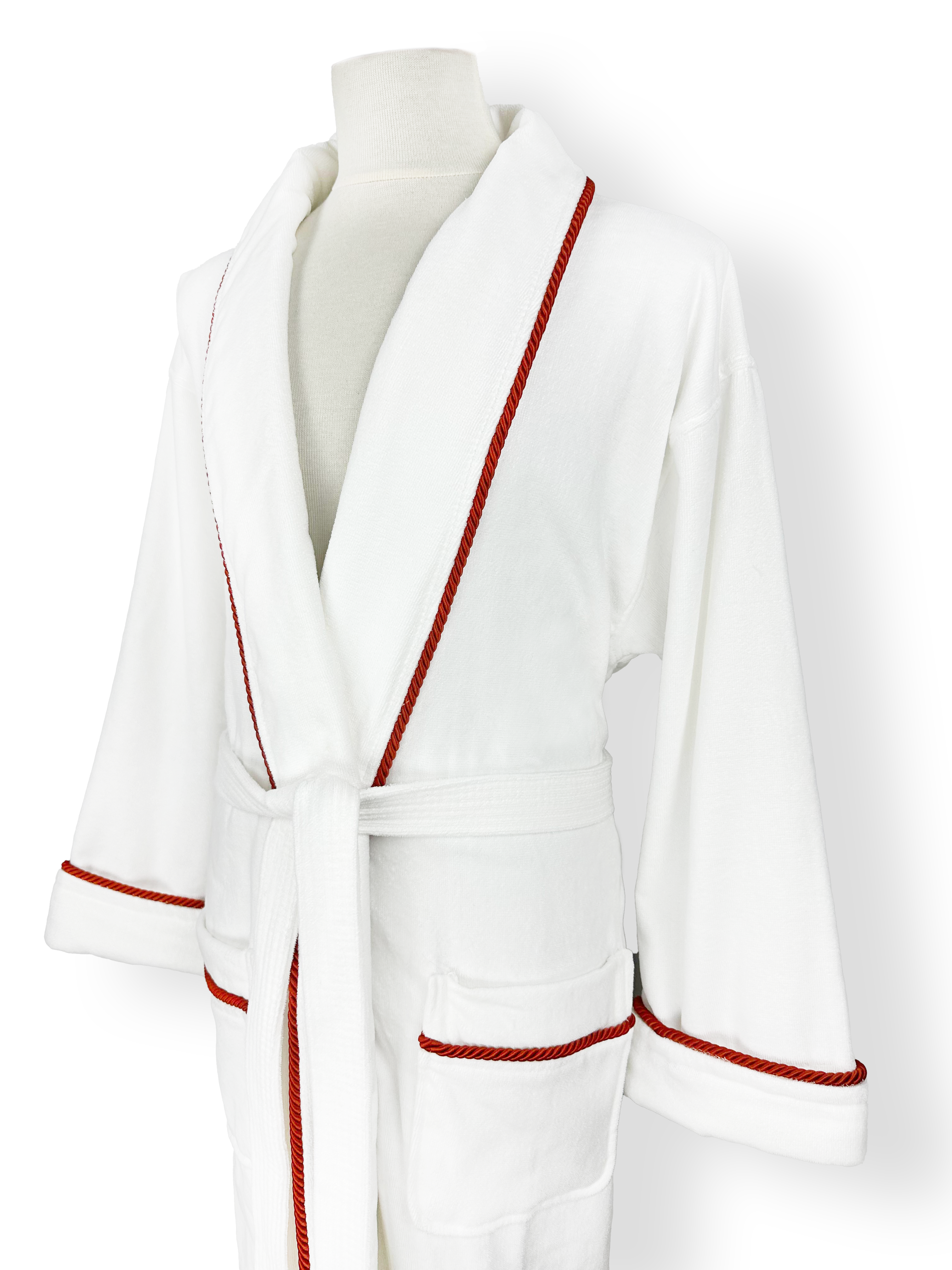 360 GSM 100% Turkish Cotton Velour Bathrobe with Shawl Collar and Cord Piping