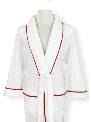 360 GSM 100% Turkish Cotton Velour Bathrobe with Shawl Collar and Cord Piping