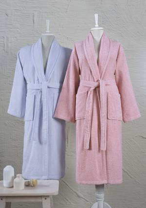 Light Blue and Pink Family Bath Set: 340 GSM Terry Shawl Collar Bathrobes 2pc| 100% Turkish Cotton