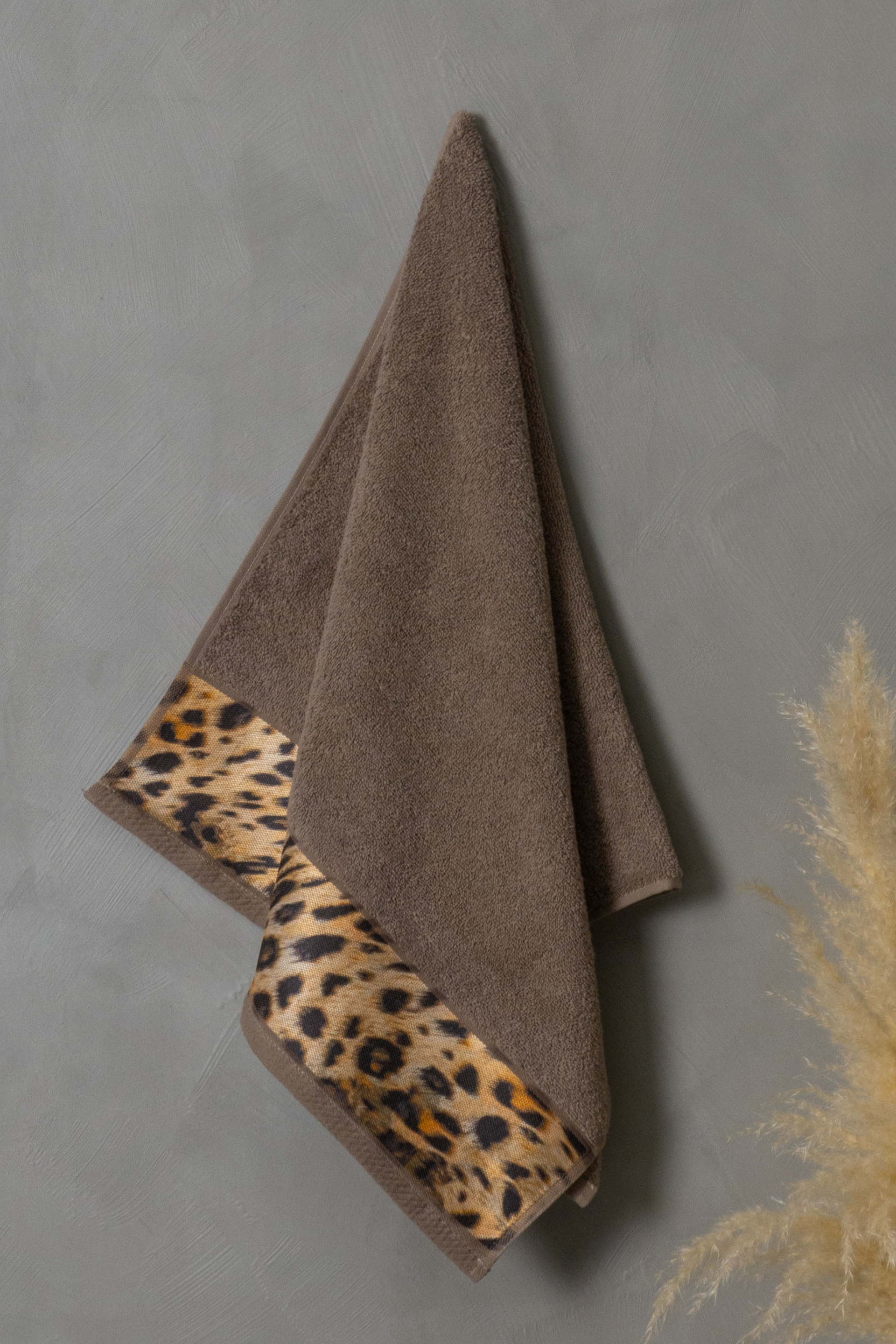 Leopard Shawl Collar Bathrobe Set Beige Color | 100% Turkish Cotton