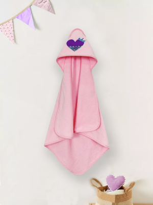 Pink Velour Baby Hooded Towel Wrap Swaddle with Embroidery 350 GSM 100% Turkish Cotton