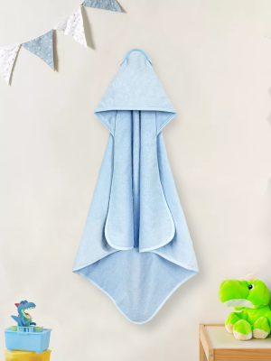 Blue Velour Baby Hooded Towel Wrap Swaddle 350 GSM 100% Turkish Cotton