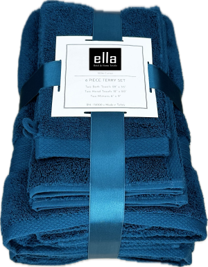600 GSM Zero-Twist (Microcotton) Blue 6 Piece Terry Set, Dobby Border, High Quality