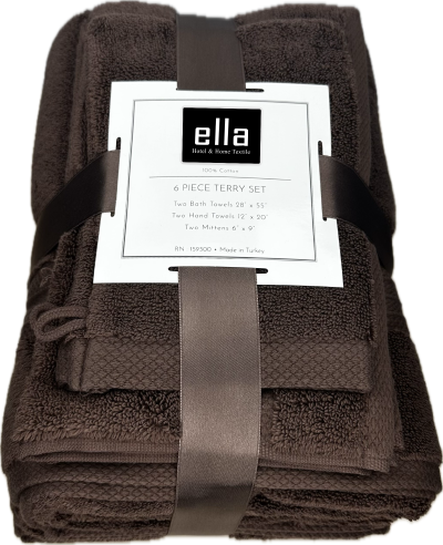 600 GSM Zero-Twist (Microcotton) Brown 6 Piece Terry Set, Dobby
