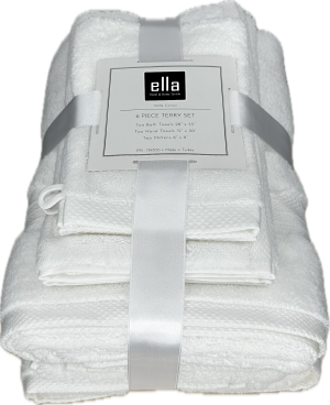 600 GSM Zero-Twist (Microcotton) White 6 Piece Terry Set, Dobby Border, High Quality