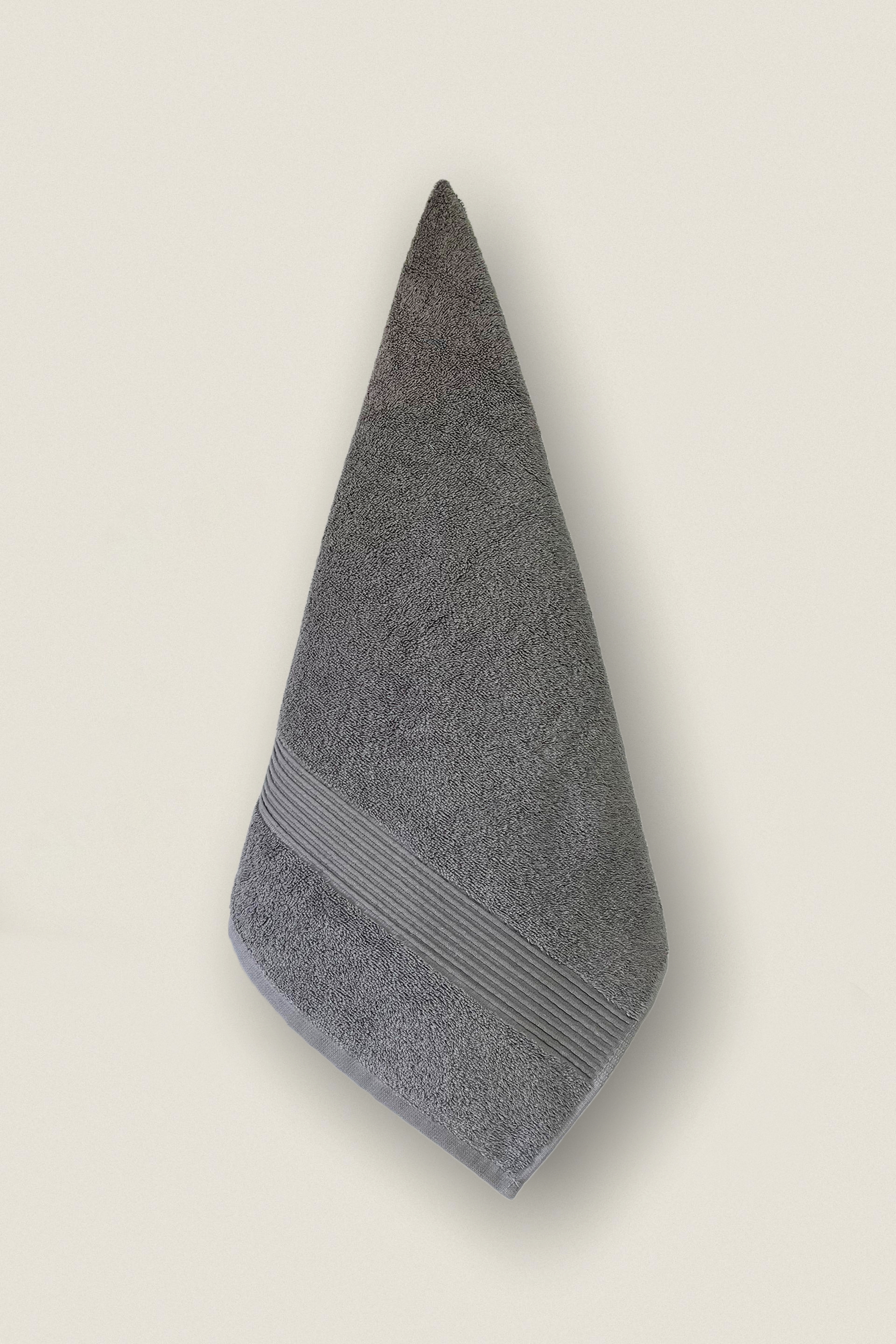 Gray & Cream | 4 Piece Striped Border Terry Bath Set 50x90cm - 70x140cm | 100% Turkish Cotton