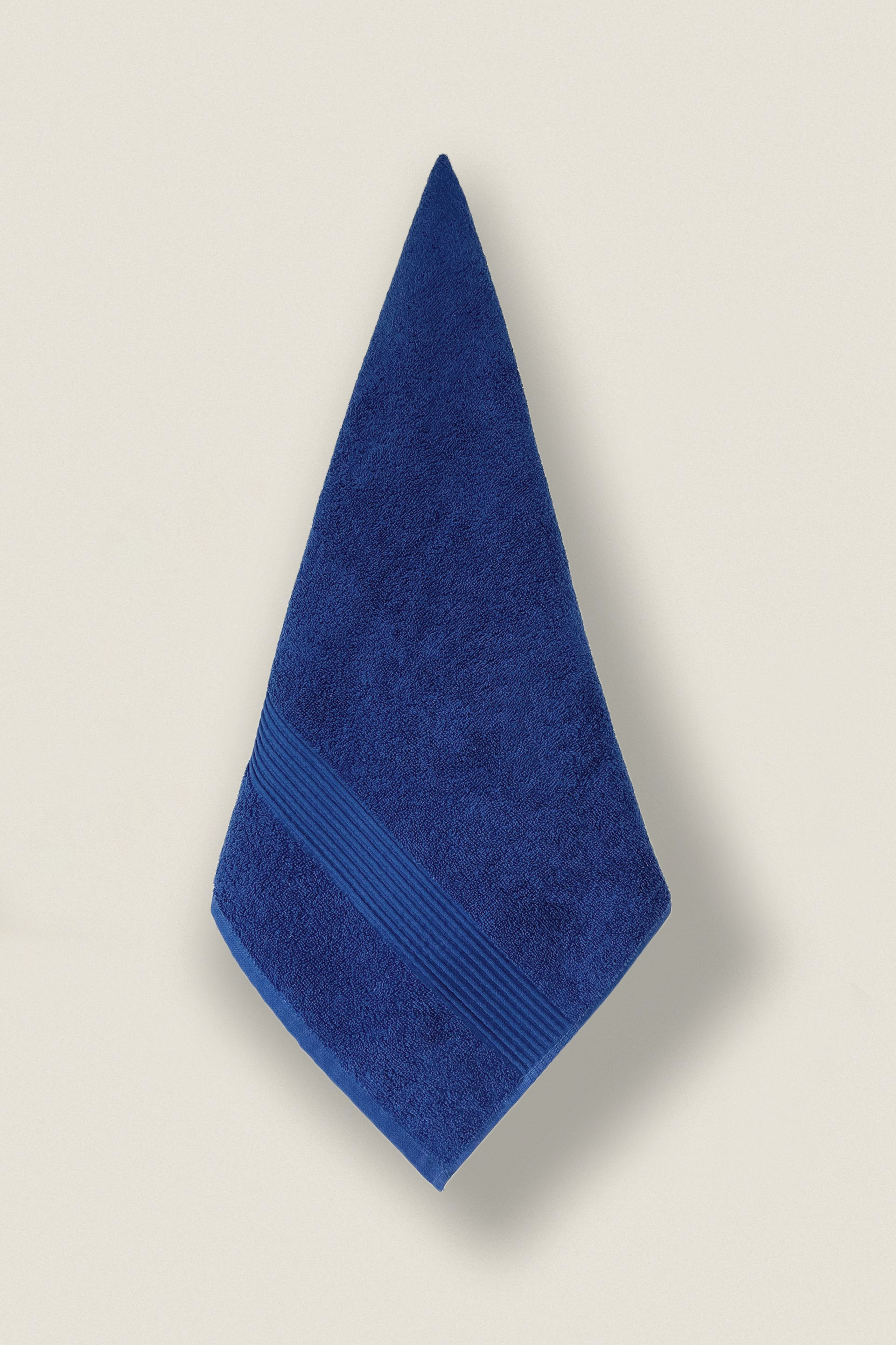 Navy Blue & Cream | 4 Piece Striped Border Terry Bath Set 50x90cm - 70x140cm | 100% Turkish Cotton