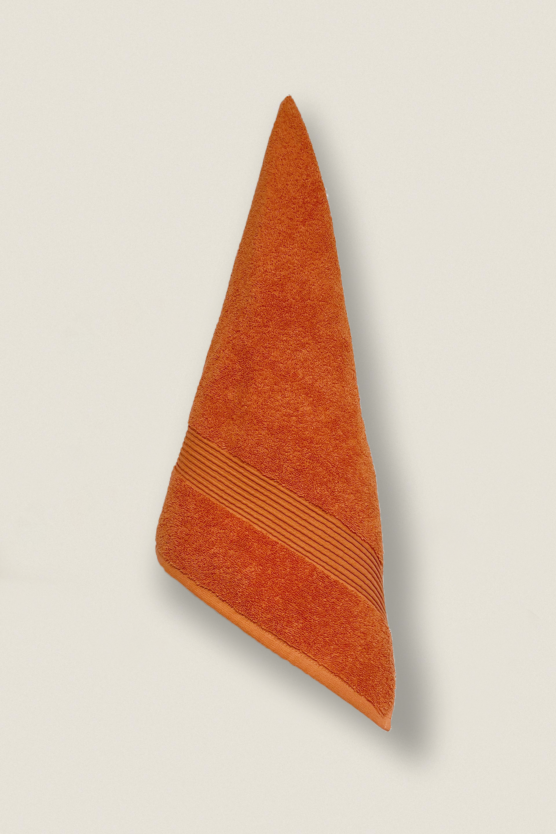 Dark Orange & Cream | 4 Piece Striped Border Terry Bath Set 50x90cm - 70x140cm | 100% Turkish Cotton