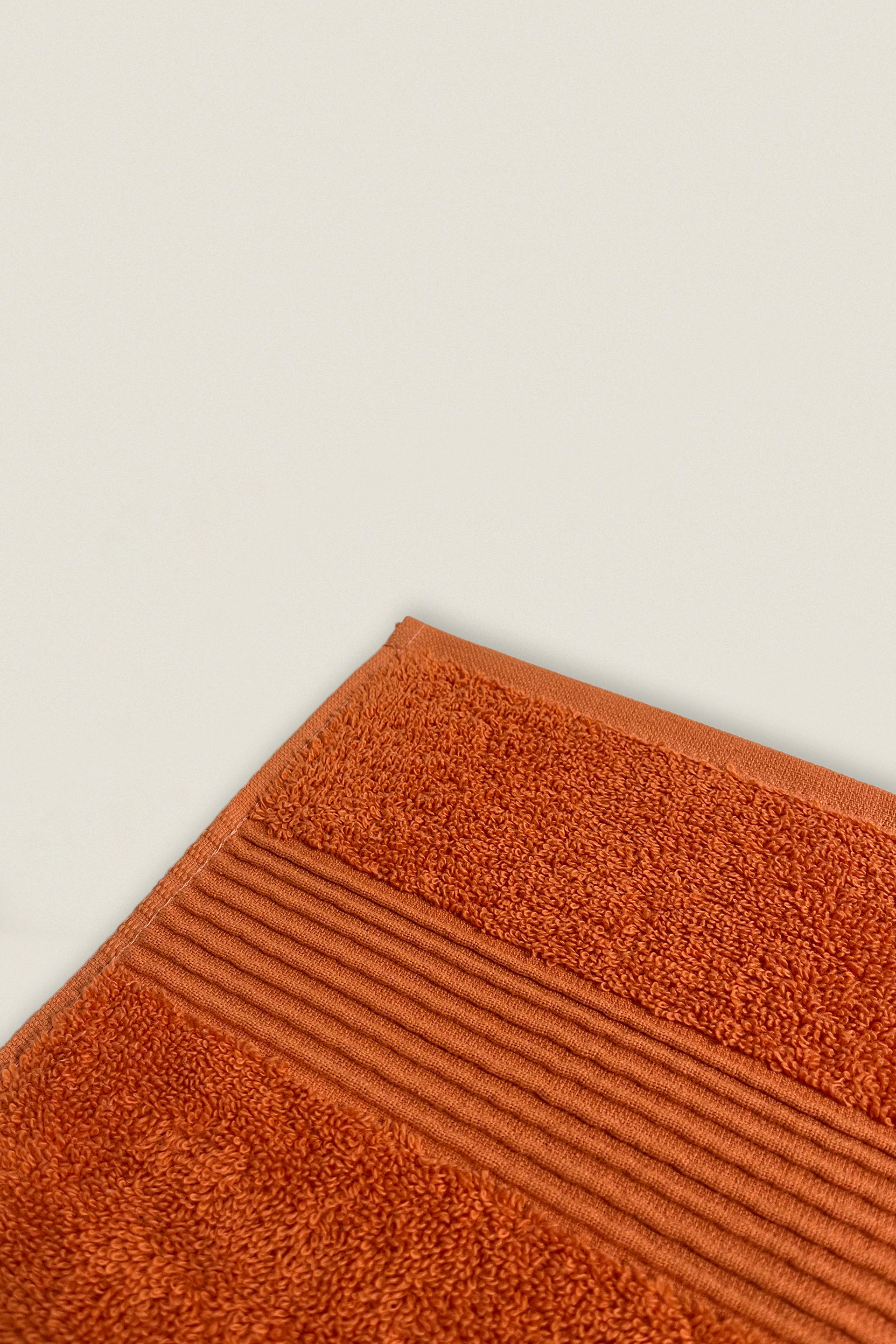 Dark Orange & Cream | 4 Piece Striped Border Terry Bath Set 50x90cm - 70x140cm | 100% Turkish Cotton