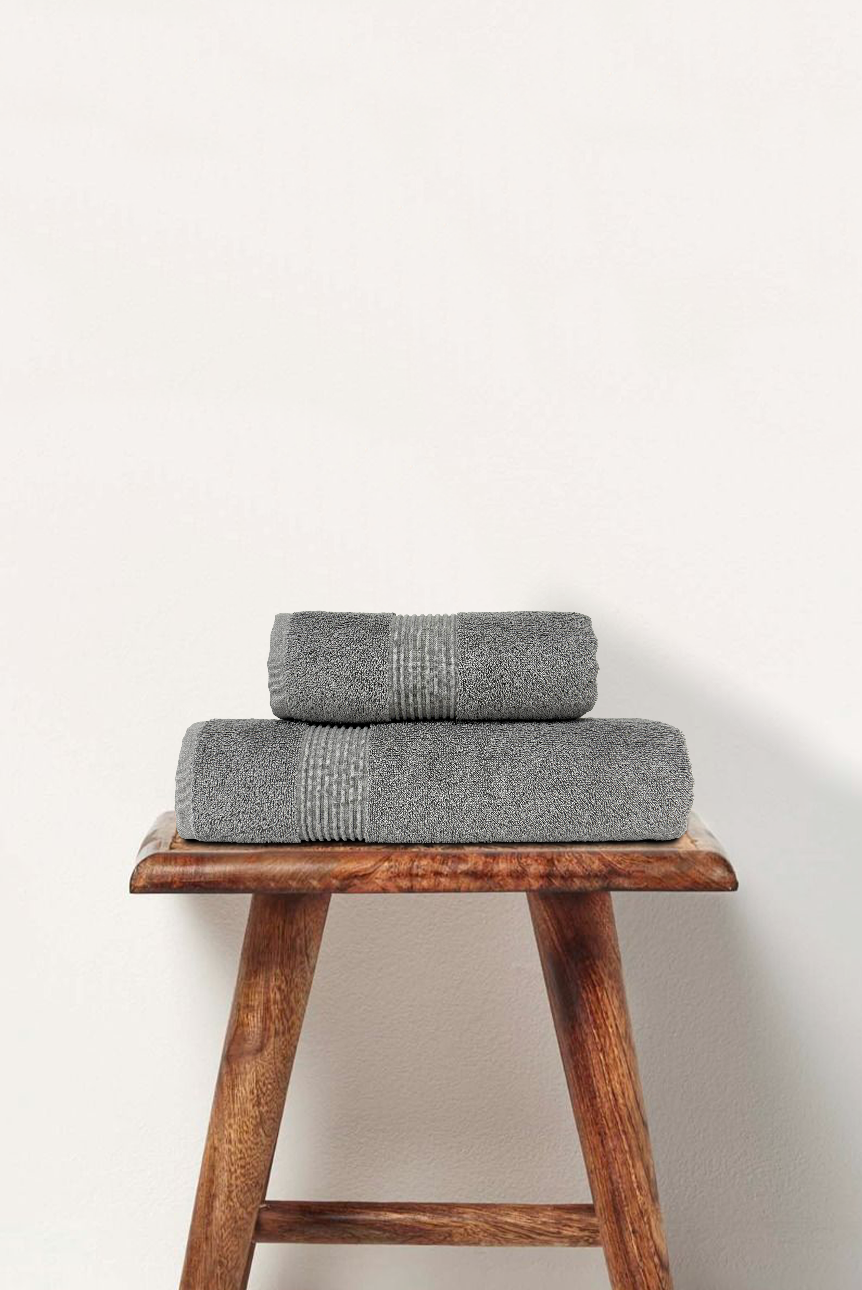 Gray | 2 Piece Striped Border Terry Bath Set 50x90cm - 70x140cm | 100% Turkish Cotton