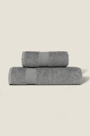 Gray | 2 Piece Striped Border Terry Bath Set 50x90cm - 70x140cm | 100% Turkish Cotton