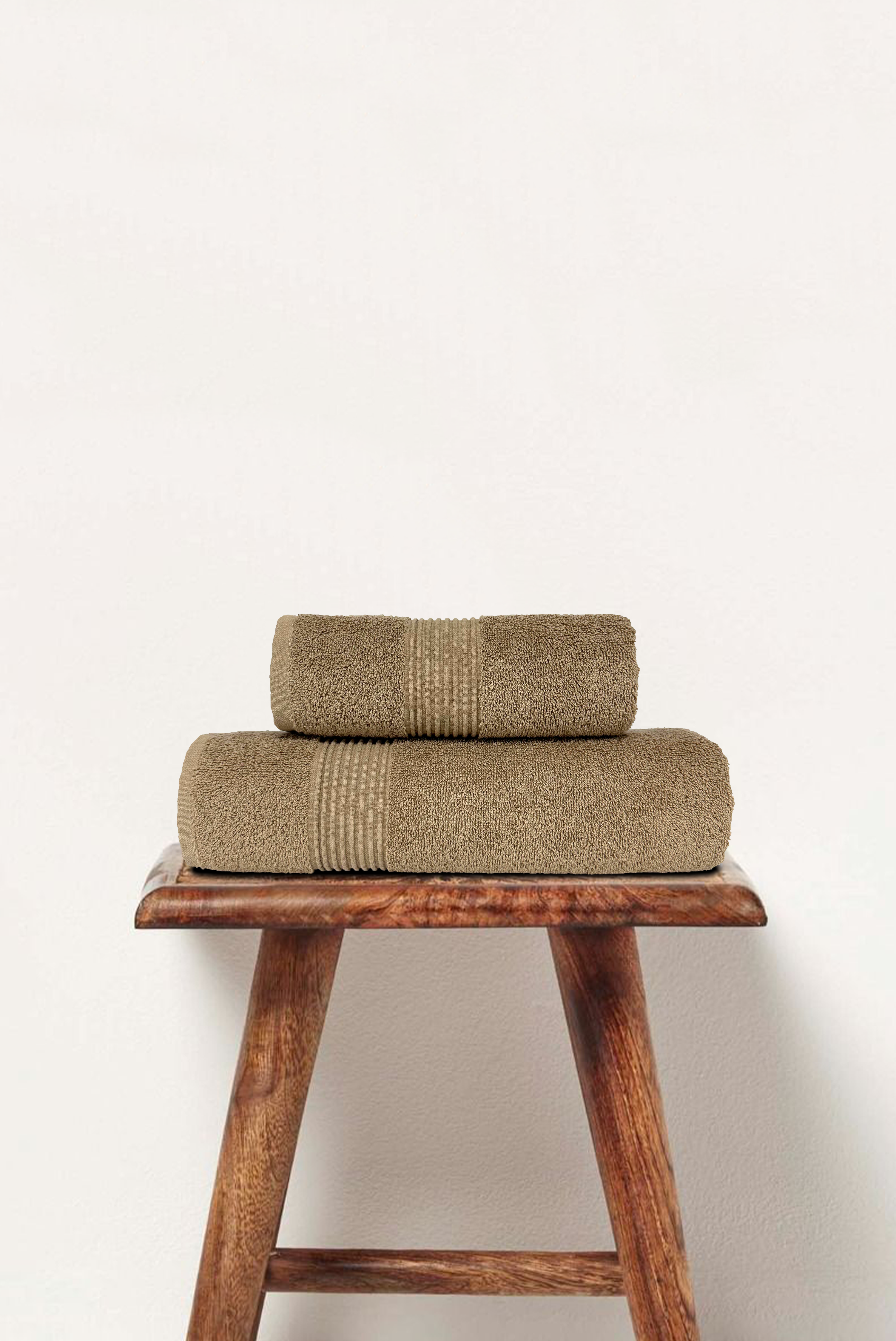 Brown | 2 Piece Striped Border Terry Bath Set 50x90cm - 70x140cm | 100% Turkish Cotton