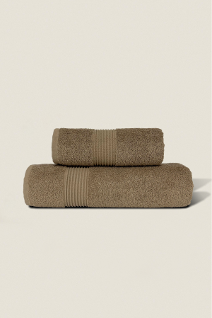 Brown | 2 Piece Striped Border Terry Bath Set 50x90cm - 70x140cm | 100% Turkish Cotton