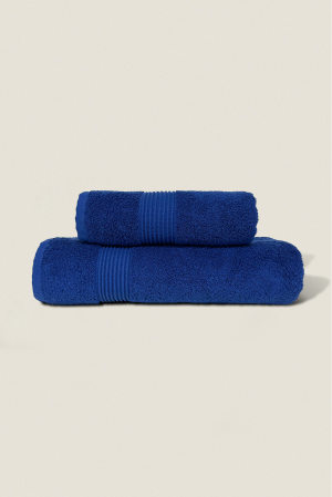 Navy Blue | 2 Piece Striped Border Terry Bath Set 50x90cm - 70x140cm | 100% Turkish Cotton