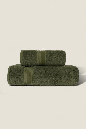 Green | 2 Piece Striped Border Terry Bath Set 50x90cm - 70x140cm | 100% Turkish Cotton