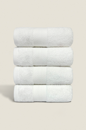 White | 4 Piece Hand Towel Set Diamond Border | 50x80cm | 100% Turkish Cotton